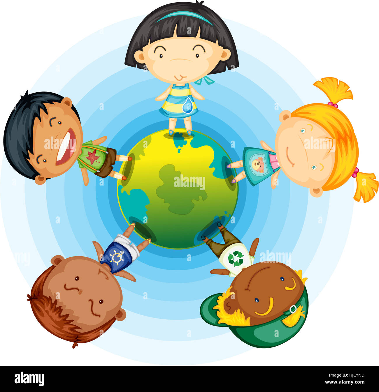 Illustration of childrens standing round the globe on white background ...