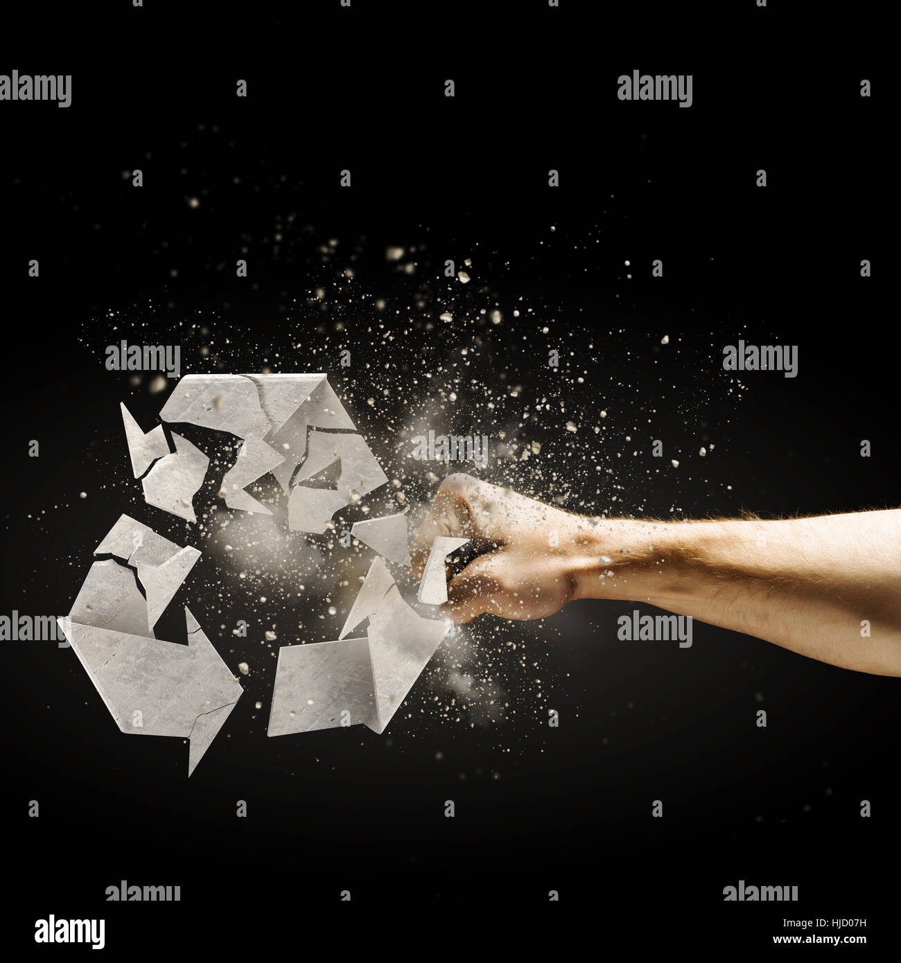 Close up image of human hand breaking recycle stone symbol Stock Photo ...