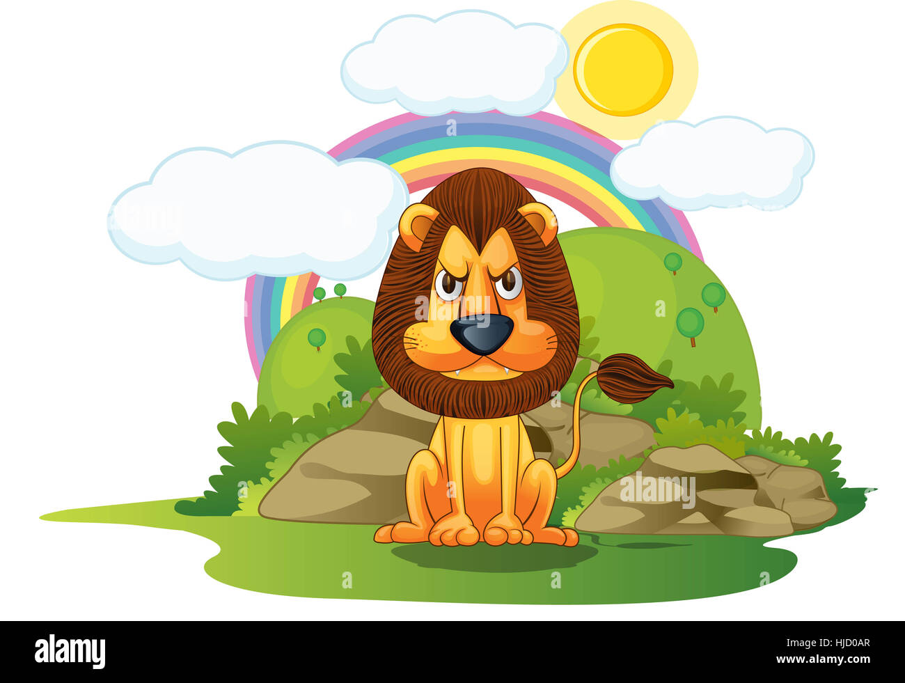illustration of lion on rainbow background Stock Photo