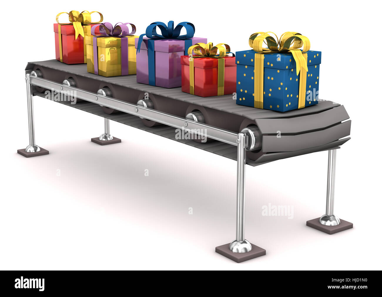 production, belt, conveyor, line, birthday, assembly, gathering, blue, present, Stock Photo