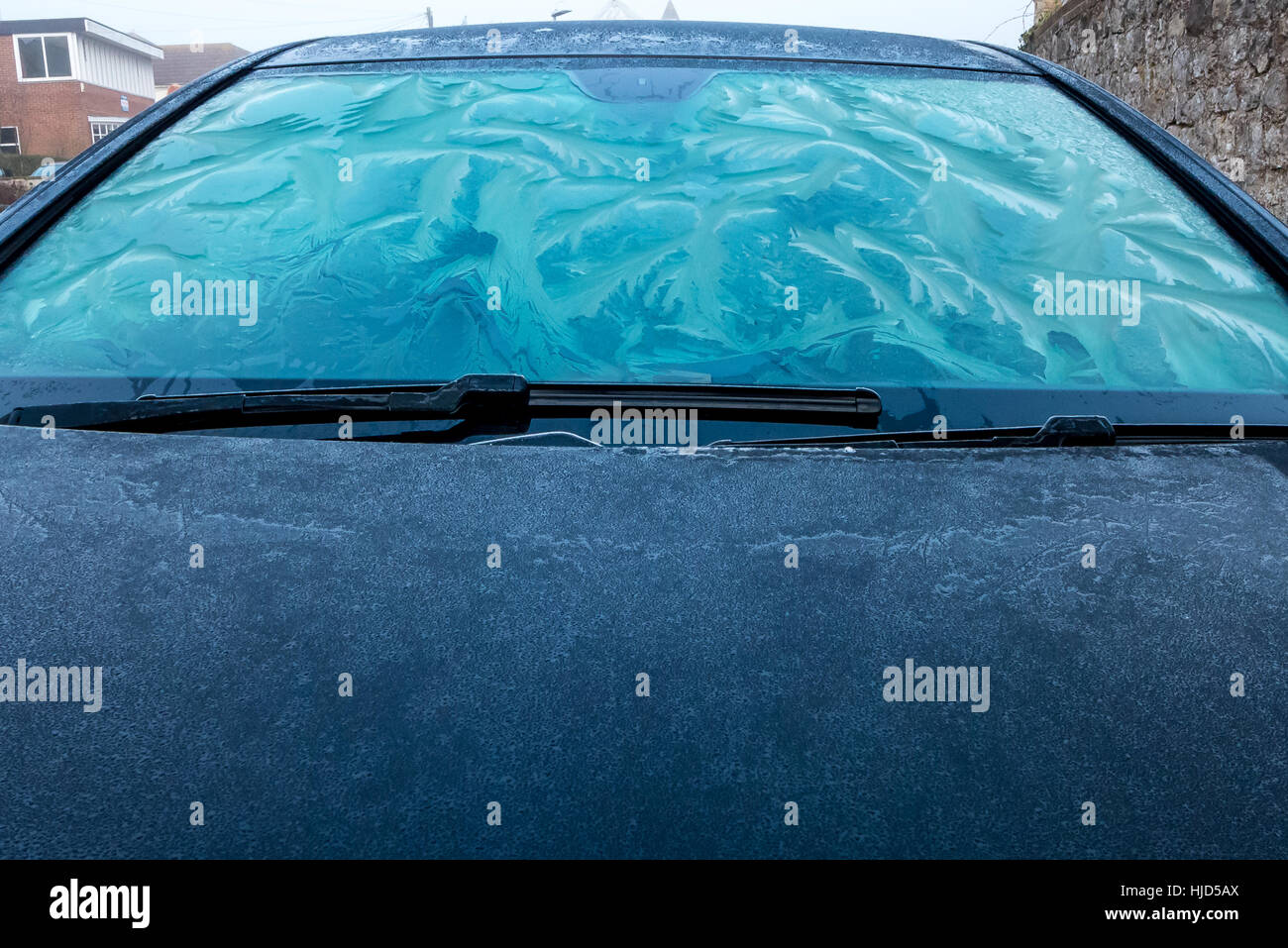 A frozen car windscreen in midwinter Stock Photo Alamy