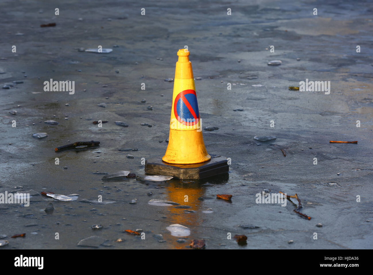 Alexandra Palace, North London, UK. 24th Jan, 2017. Traffic Cone on a frozen lake at Alexandra Palace, North London, following another night of freezing temperatures. Credit: Dinendra Haria/Alamy Live News Stock Photo