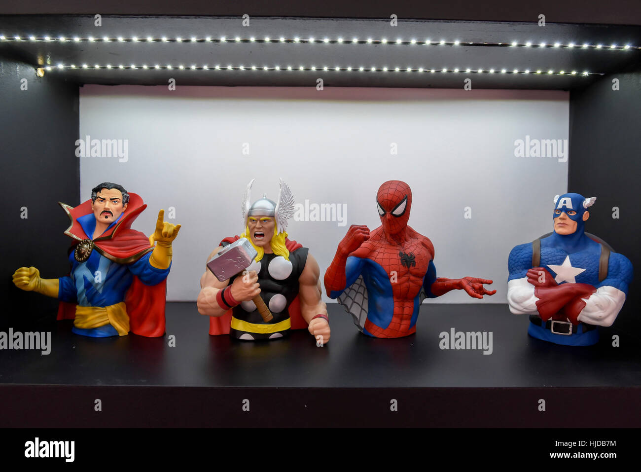 London, UK. 24th Jan, 2017. Marvel superhero models are seen in a