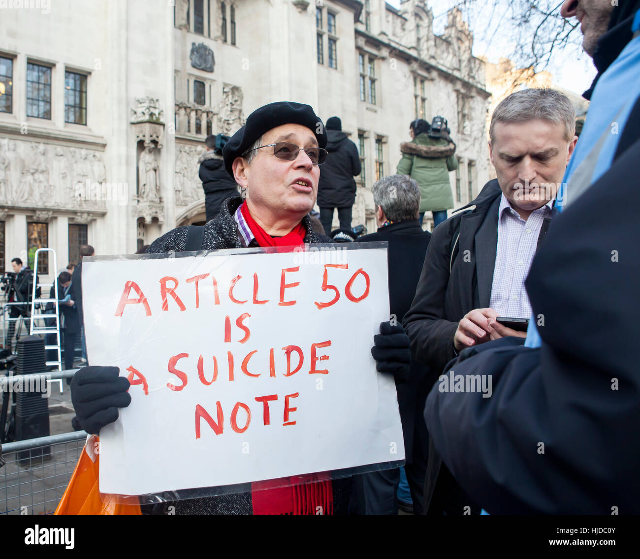 London, UK. 24th Jan, 2017. Verdict of the Supreme Court. The verdict of the Supreme Court was given today. Remain supporters were interviewed outside the court. Credit: Jane Campbell/Alamy Live News Stock Photo