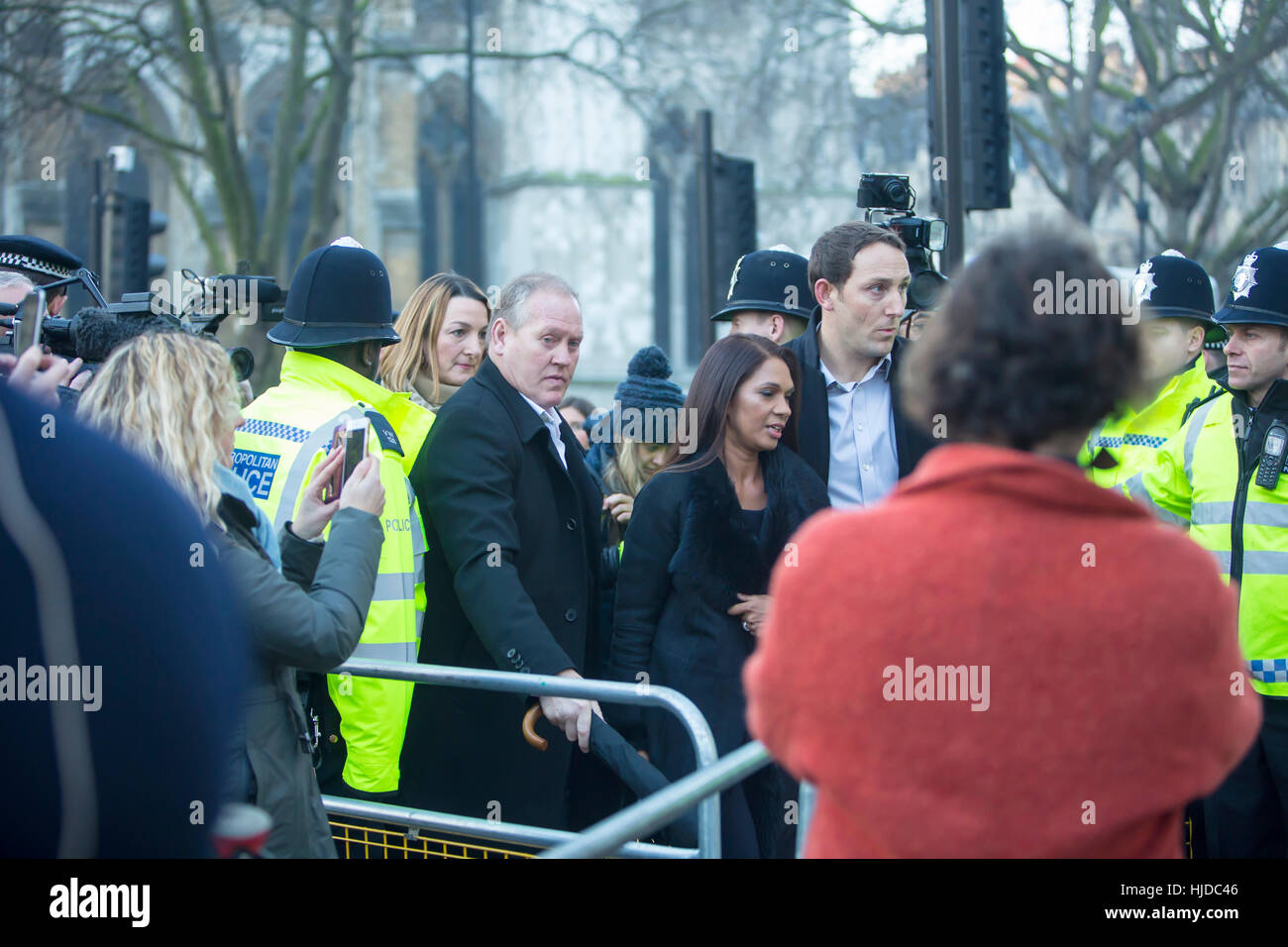 London, UK. 24th Jan, 2017. Verdict of the Supreme Court. Gina Miller arrived at the Supreme Court today with security, to hear the verdict of the Suprememe Court. Credit: Jane Campbell/Alamy Live News Stock Photo