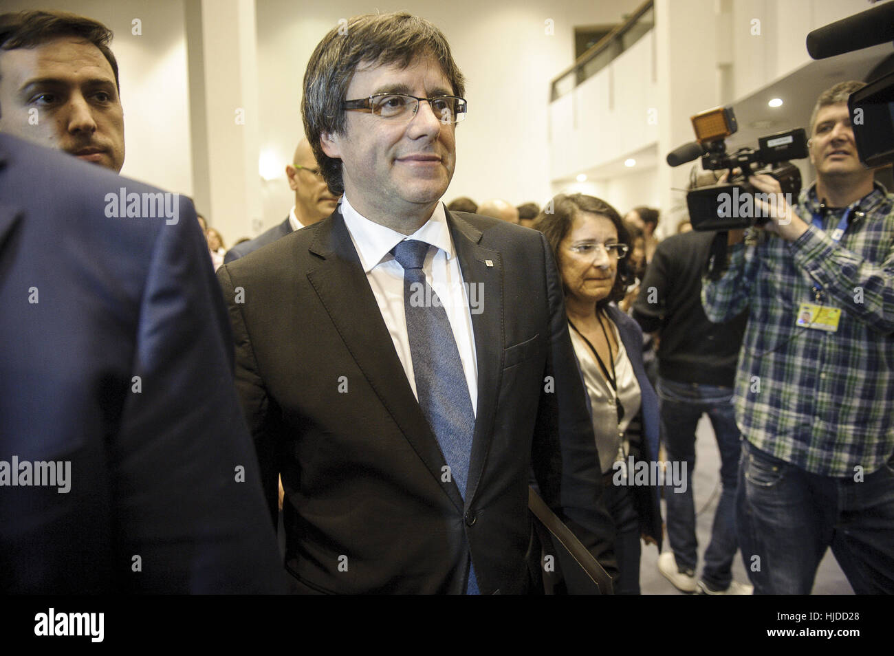 Brussels, Belgium. 24th Jan, 2017. Carles Puigdemont President of the Catalan government take part in the conference on The Catalan Independence Referendum at European Parliament headquarters in Brussels, Belgium on 24.01.2017 by Wiktor Dabkowski | usage worldwide Credit: dpa/Alamy Live News Stock Photo