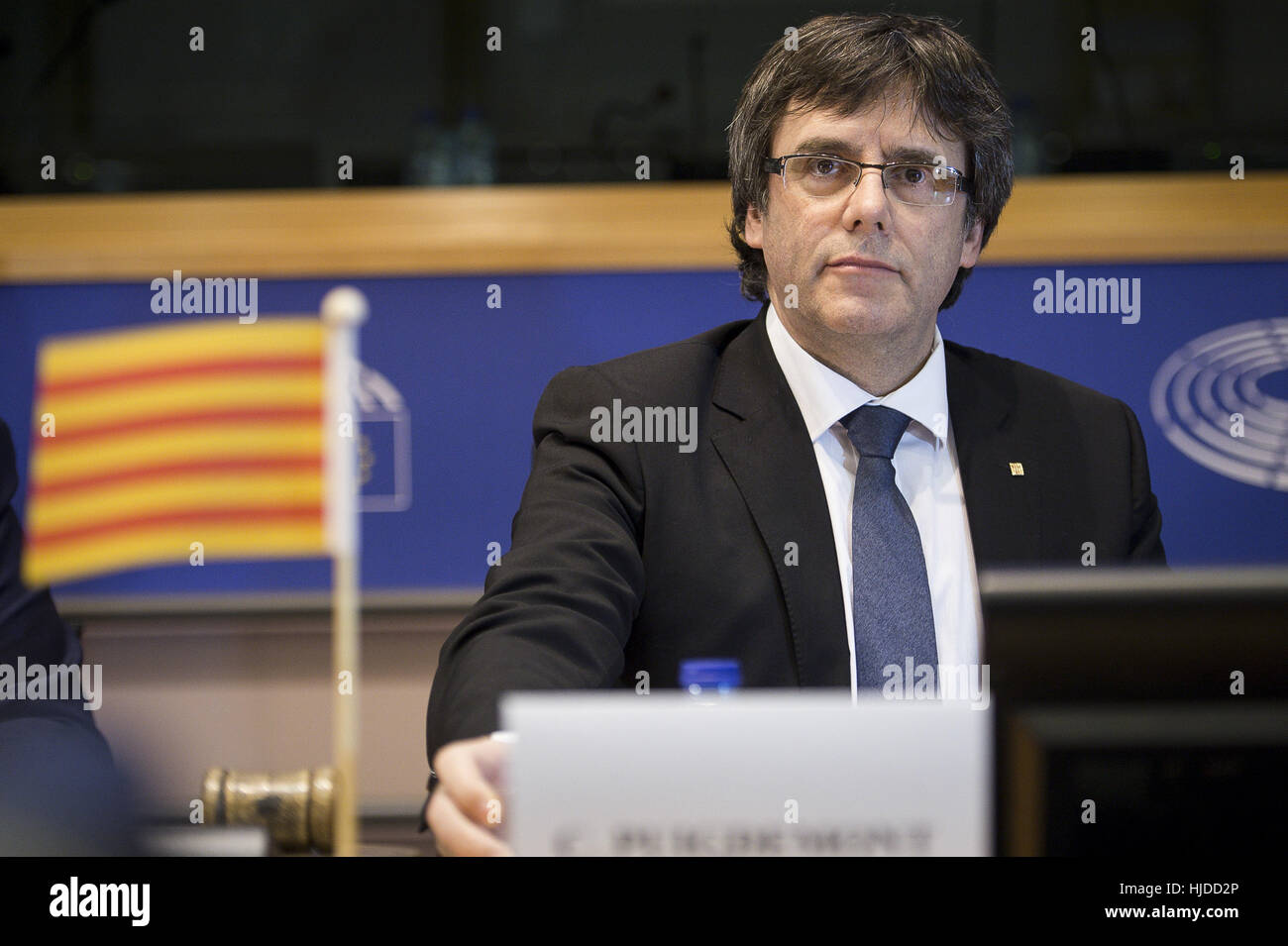 Brussels, Belgium. 24th Jan, 2017. Carles Puigdemont President of the Catalan government take part in the conference on The Catalan Independence Referendum at European Parliament headquarters in Brussels, Belgium on 24.01.2017 by Wiktor Dabkowski | usage worldwide Credit: dpa/Alamy Live News Stock Photo