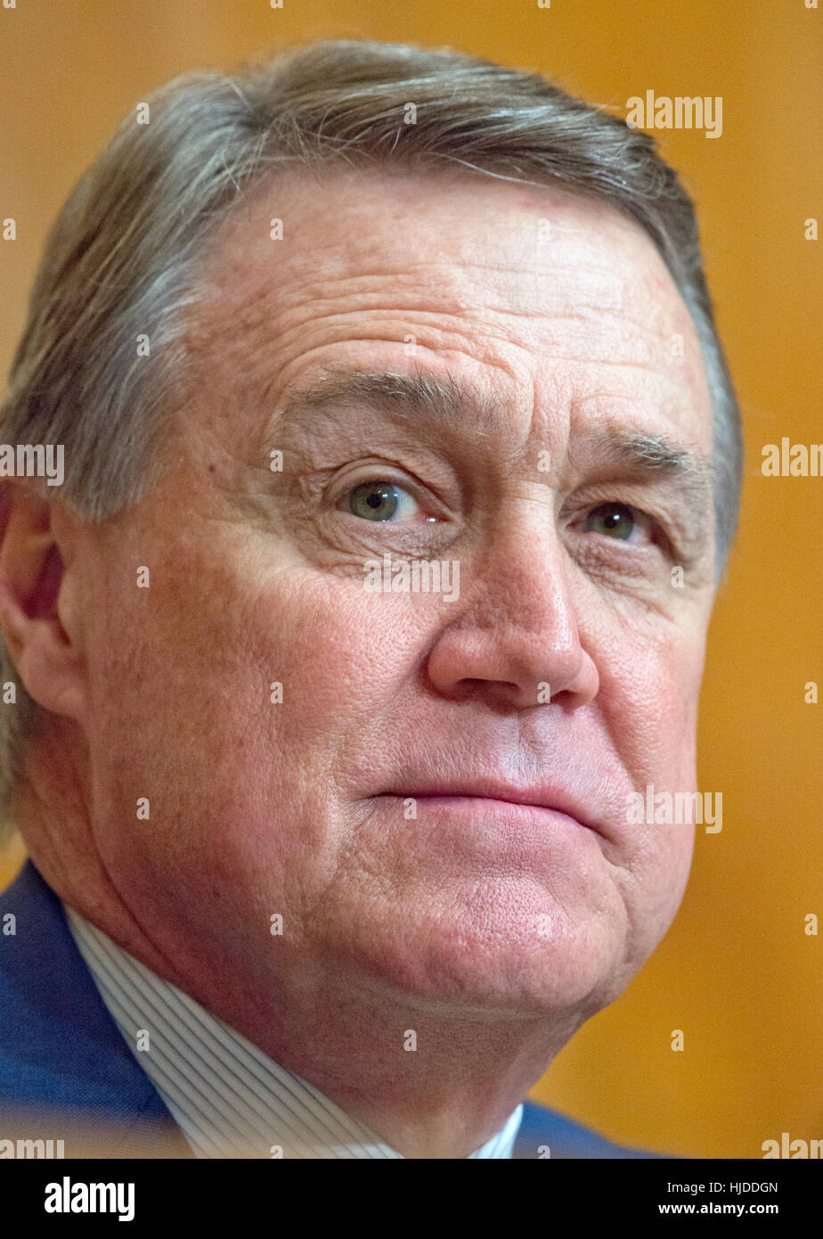 Washington, USA. 24th Jan, 2017. United States Senator David Perdue (Republican of Georgia) appears during the confirmation hearing for US Representative Mick Mulvaney (Republican of South Carolina) before the US Senate Committee on the Budget hearing considering his nomination to be Director, White House Office of Management and Budget (OMB) on Capitol Hill in Washington, DC. Credit: Ron Sachs/Consolidated News Photos/Ron Sachs - CNP/dpa/Alamy Live News Stock Photo