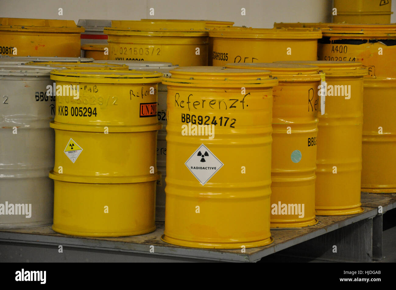 Low level waste (LLW) with little radioactive radiation is stored in  so-called reference barrels at the interim storage facility for highly  radioactive waste in Gorleben, Germany, 14 November 2017. Photo: Björn  Vogt/dpa