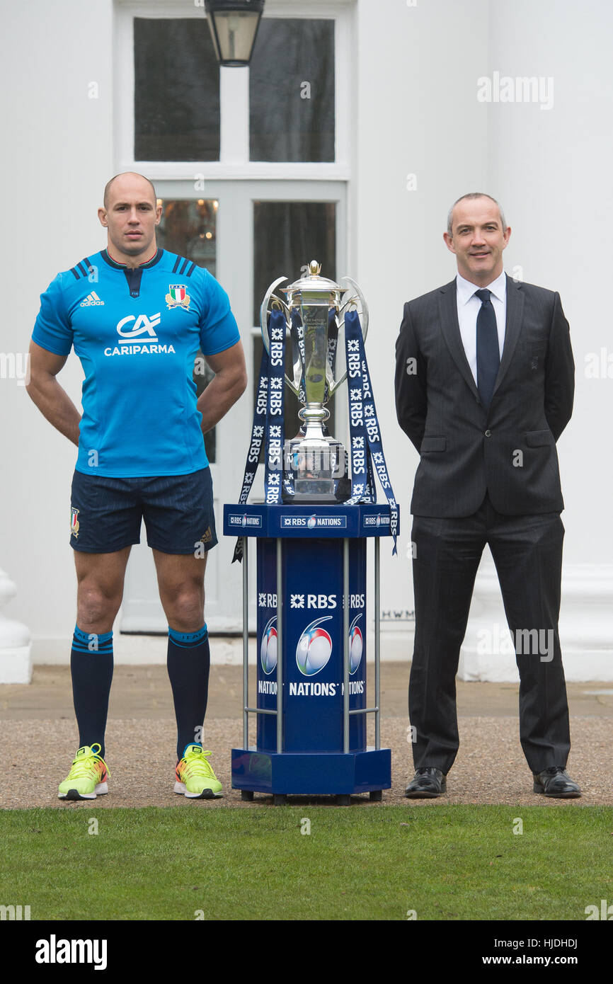 London, UK. 25th January 2017. Sergio Parisse and Connor O'Shea attend the launch of the RBS 6 Nations Championship at the Hurlingham Club London Credit: Alan D West/Alamy Live News Stock Photo