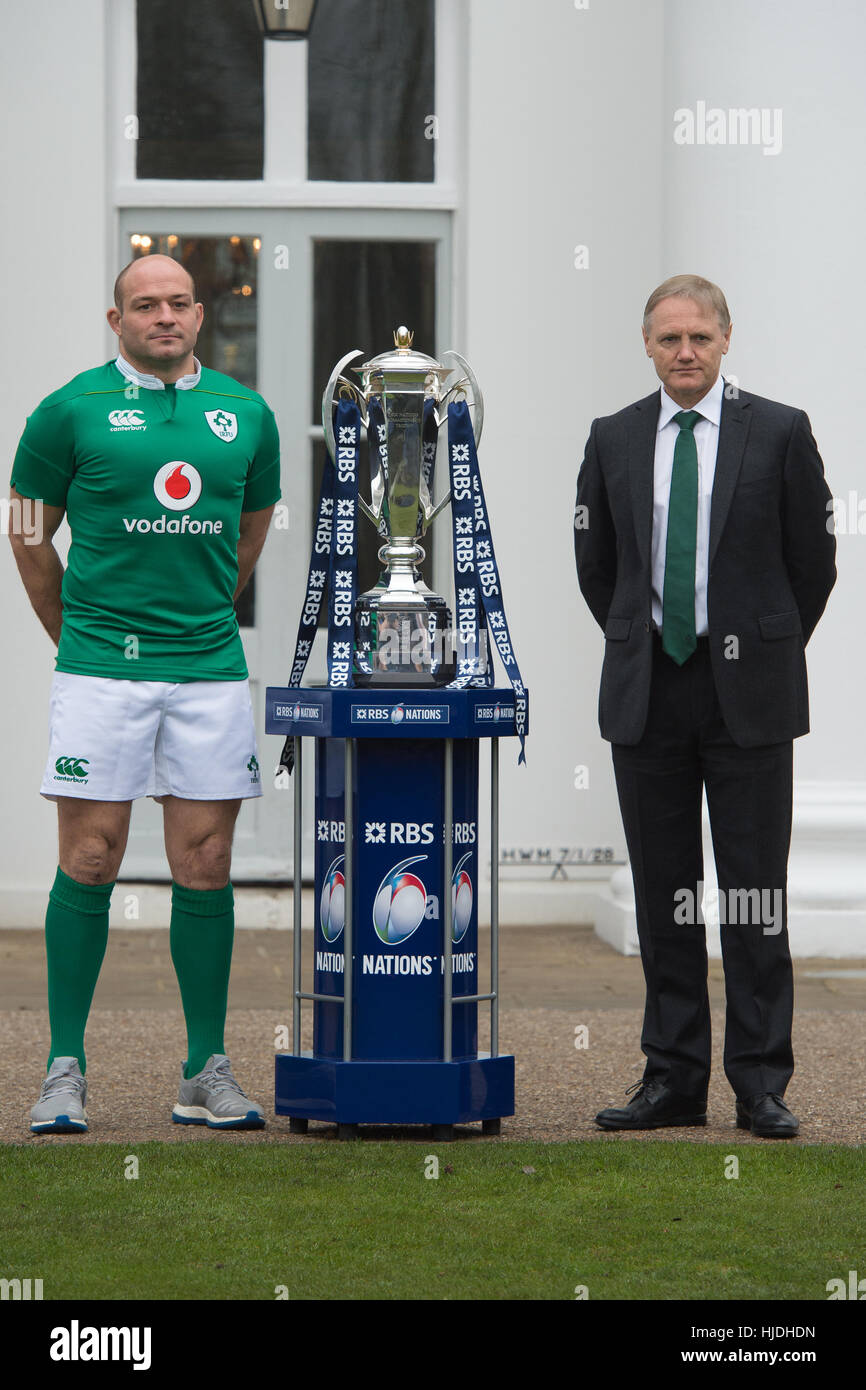 London, UK. 25th January 2017. Rory Best and Joe Schmidt attend the launch of the RBS 6 Nations Championship at the Hurlingham Club London Credit: Alan D West/Alamy Live News Stock Photo