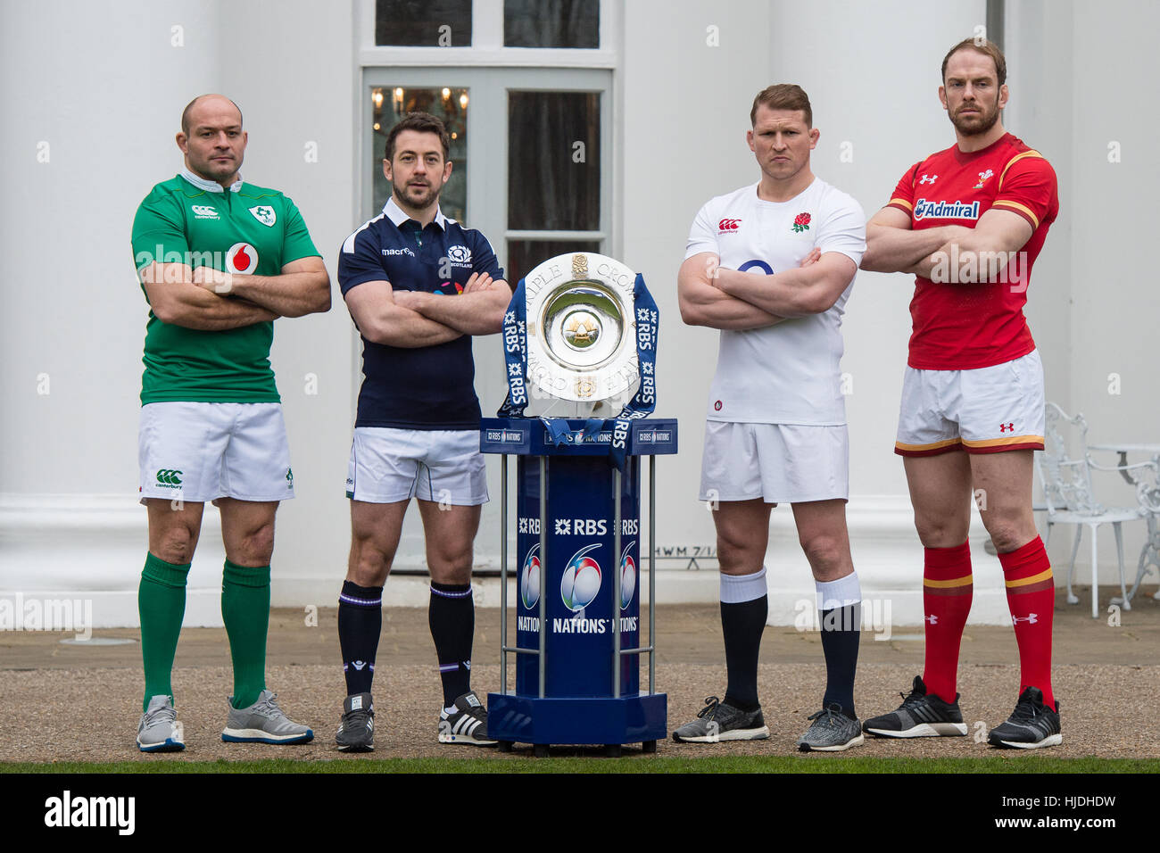 London, UK. 25th January 2017. Rory Best, Greig Laidlaw, Dylan Hartley and Alun Wynn Jones attends the launch of the RBS 6 Nations Championship at the Hurlingham Club London Credit: Alan D West/Alamy Live News Stock Photo