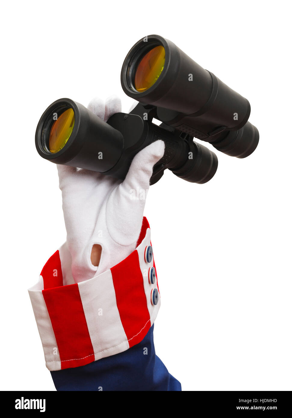 President Holding Binoculars Isolated on White. Stock Photo