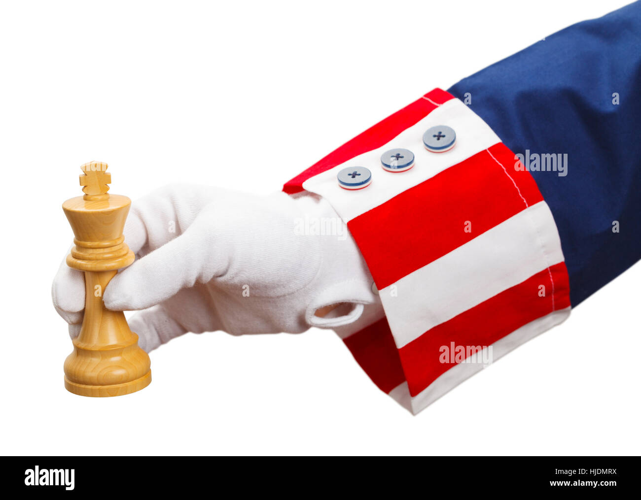 President Playing Chess with King Isolated on White Background. Stock Photo