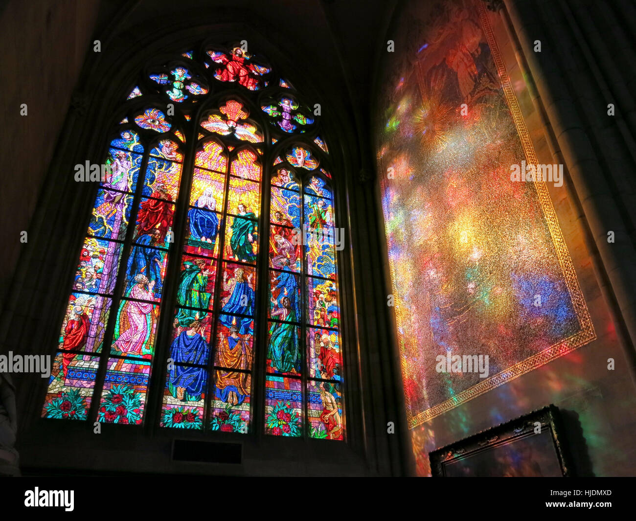 Colourful stained glass window reflecting light Stock Photo Alamy