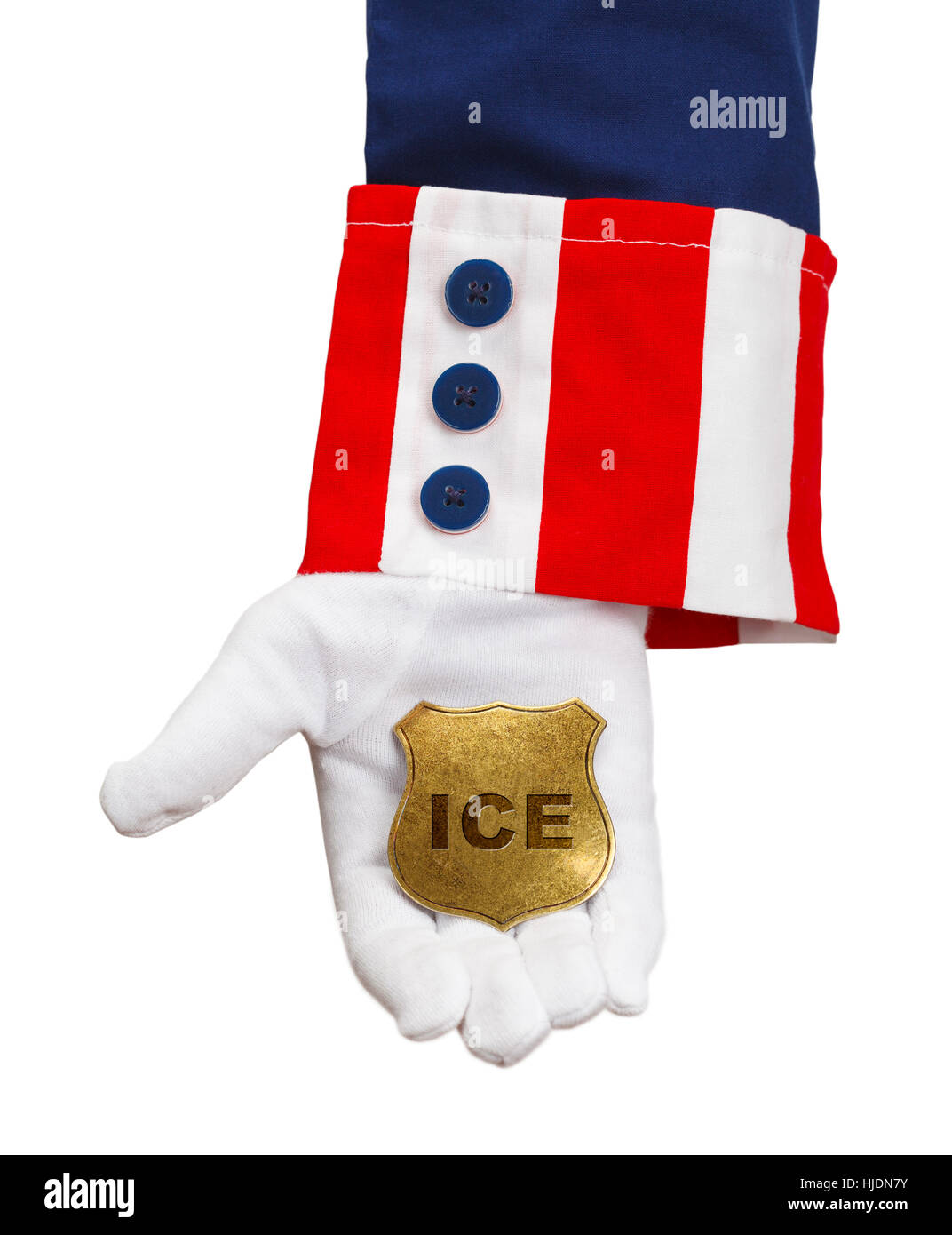 President Holding ICE Badge Isolated on White. Stock Photo