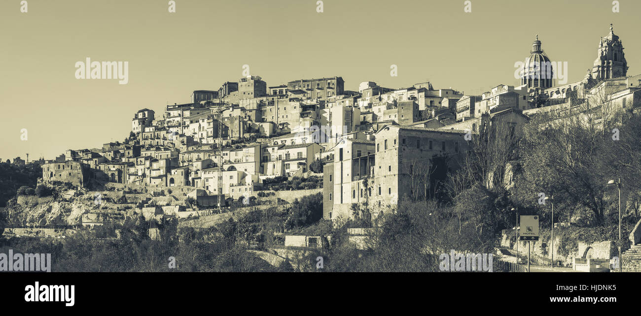 Scenic view of Ragusa Ibla, Sicily, Italy. Sicilian typical town panorama Stock Photo