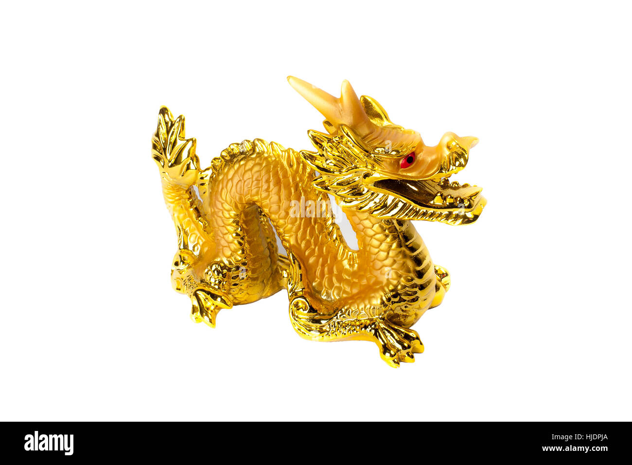 Golden traditional chinese dragon isolated on white background. Feng Shui statuette. Stock Photo