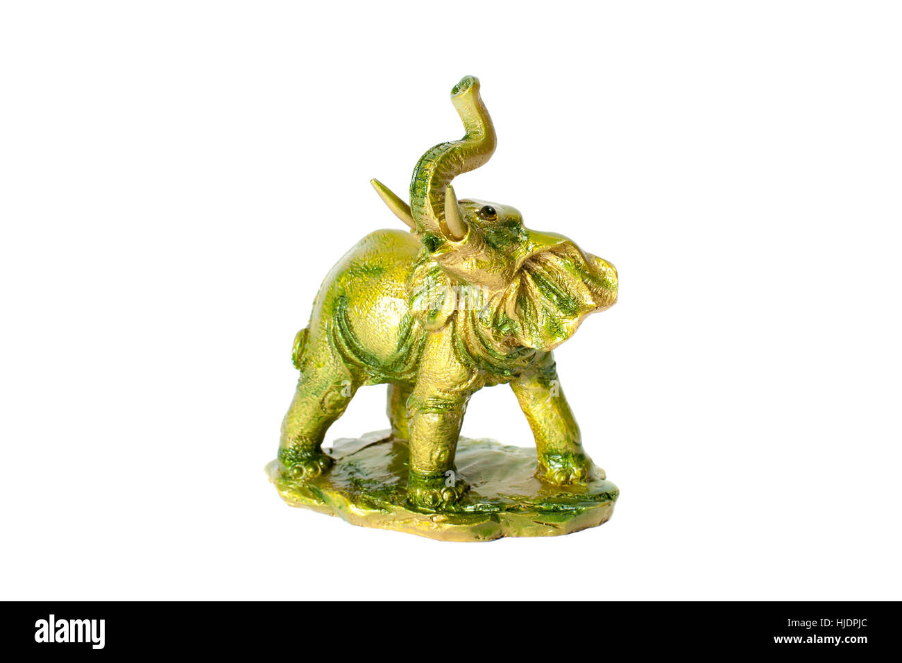 Green traditional chinese elephant isolated on white background. Feng Shui statuette. Stock Photo