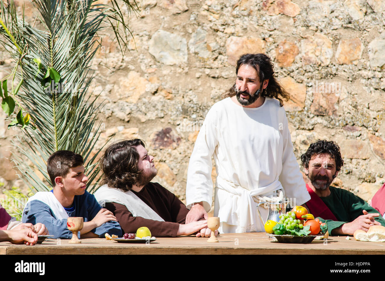 Alburquerque, Spain - april 03, 2015: A group of actors depicting the crucifixion of Christ in Alburquerque on Holy Friday Stock Photo