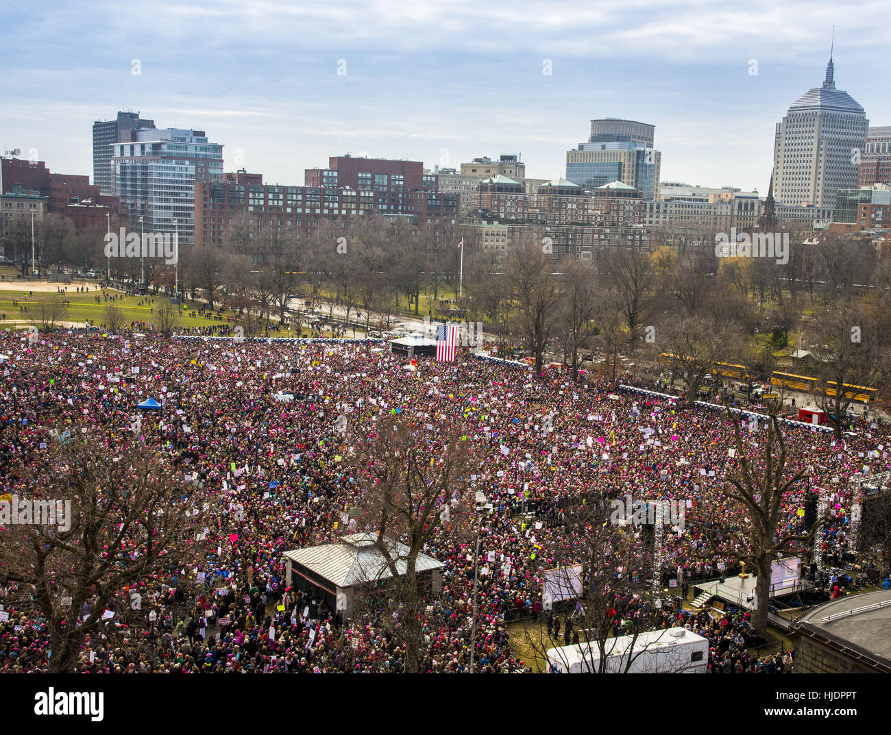 Boston Women's March Jan 21, 2017  On the Boston Common Over 170,000 women and men march the day after Donald Trump is sworn in as the 45th president Stock Photo