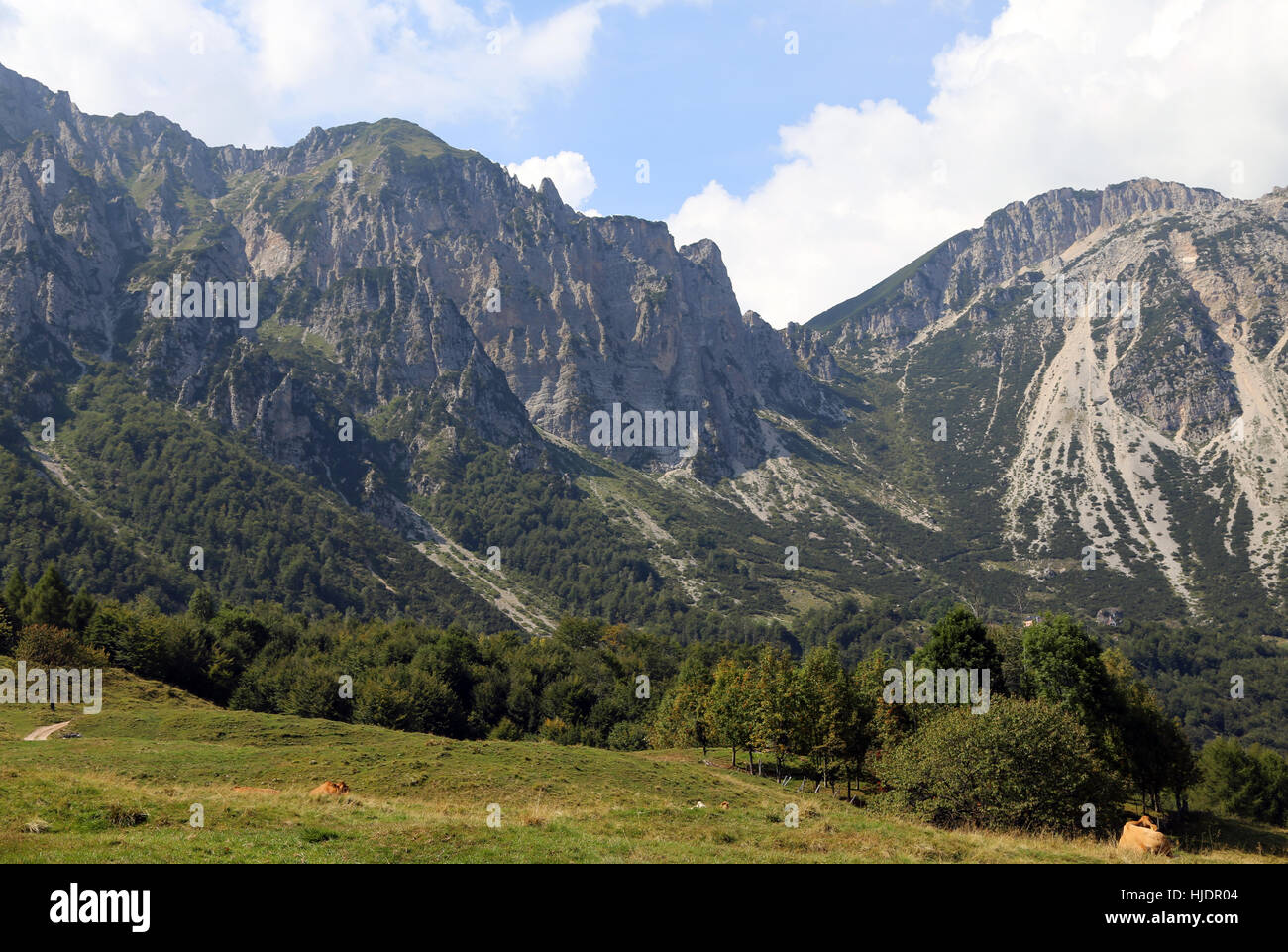 fntastic landscape of italian mountains called Venetian Prealps in the province of Vicenza in Italy Stock Photo