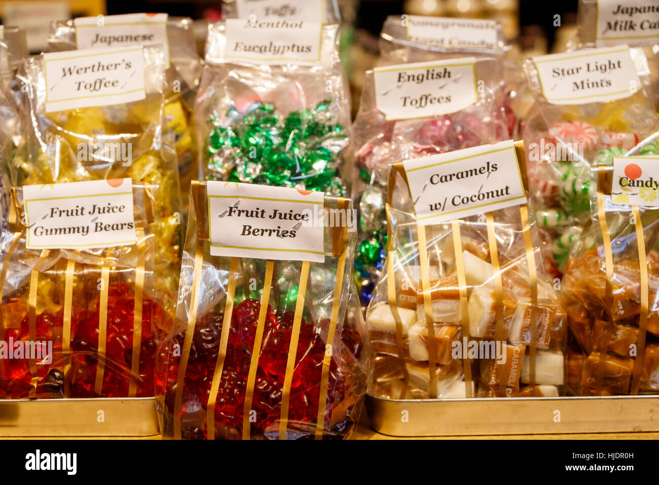 Sweets and candies at the famous Granville Island Indoor Market, Vancouver, British Columbia