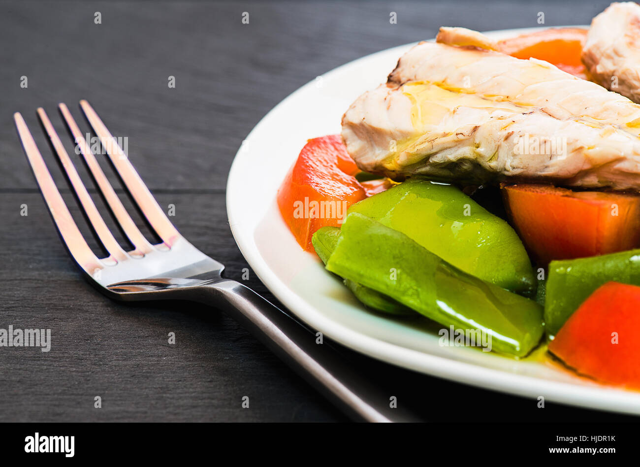 mackerel with salad on white plate Stock Photo