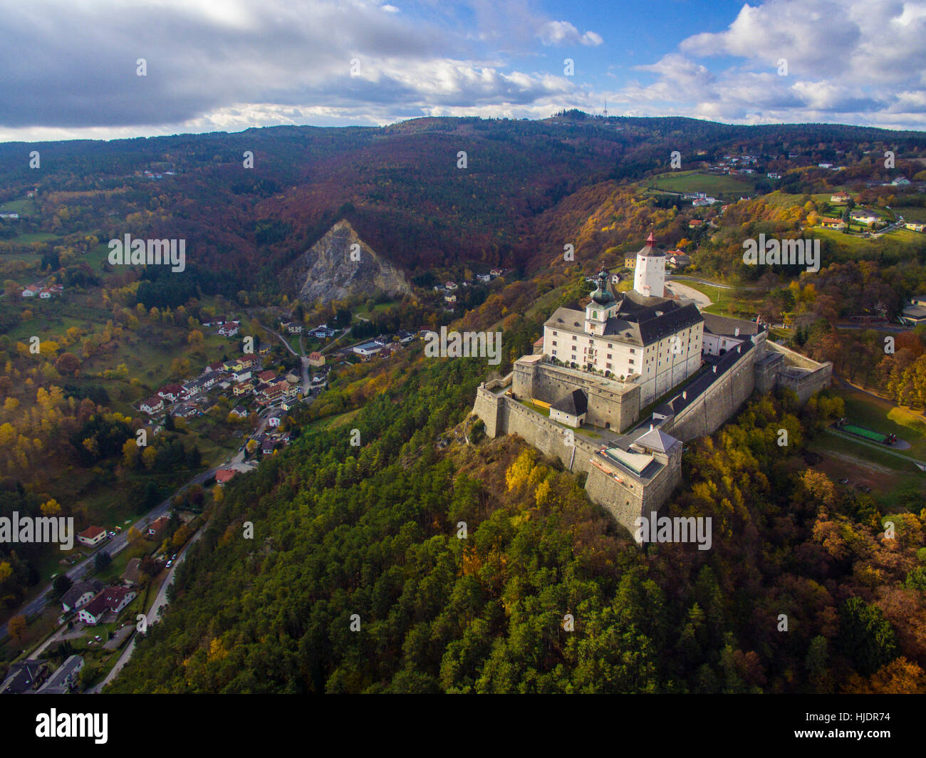Aerial view of Forchtenstein castle in Burgenland, Austria Stock Photo