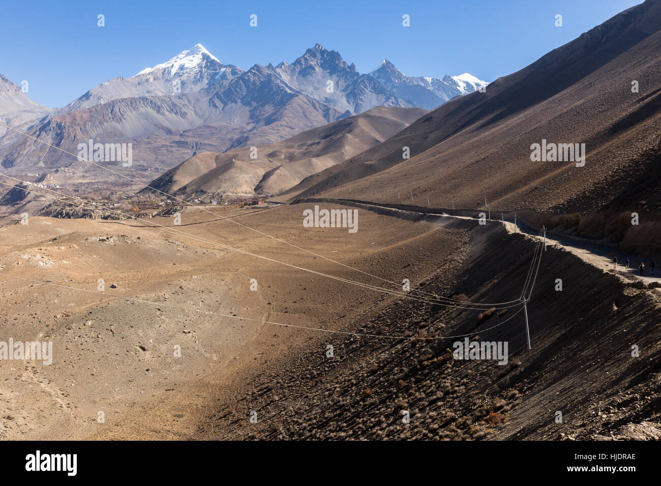 View on the Himalayan Mountains electricity transmission line Nepal Stock Photo Alamy