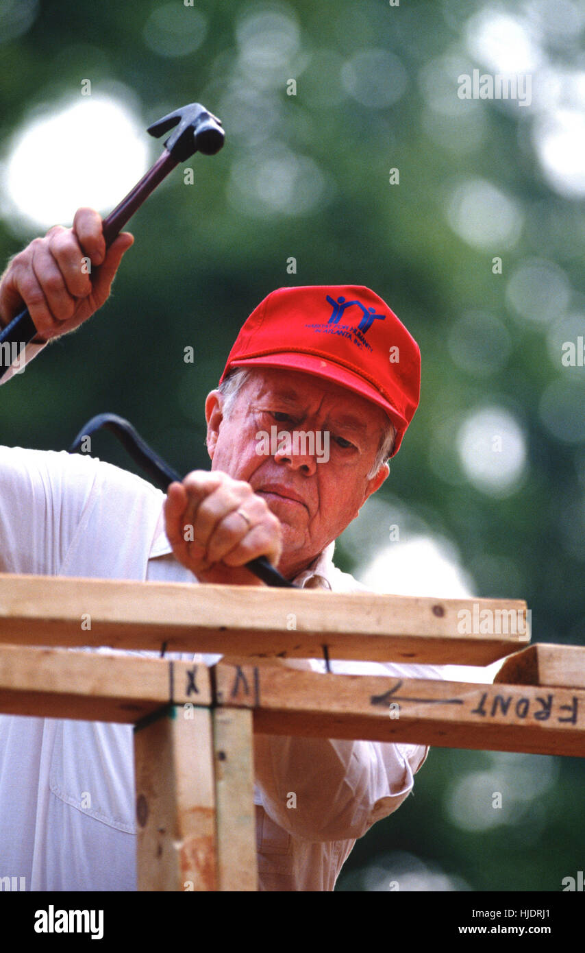 Former President Jimmy Carter works on Habitat for Humanity house in