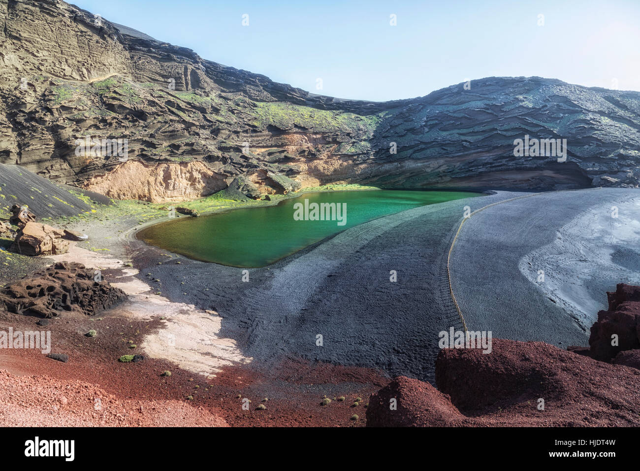 Lago Verde, El Golfo, Yaiza, Lanzarote, Canary Islands, Spain Stock Photo