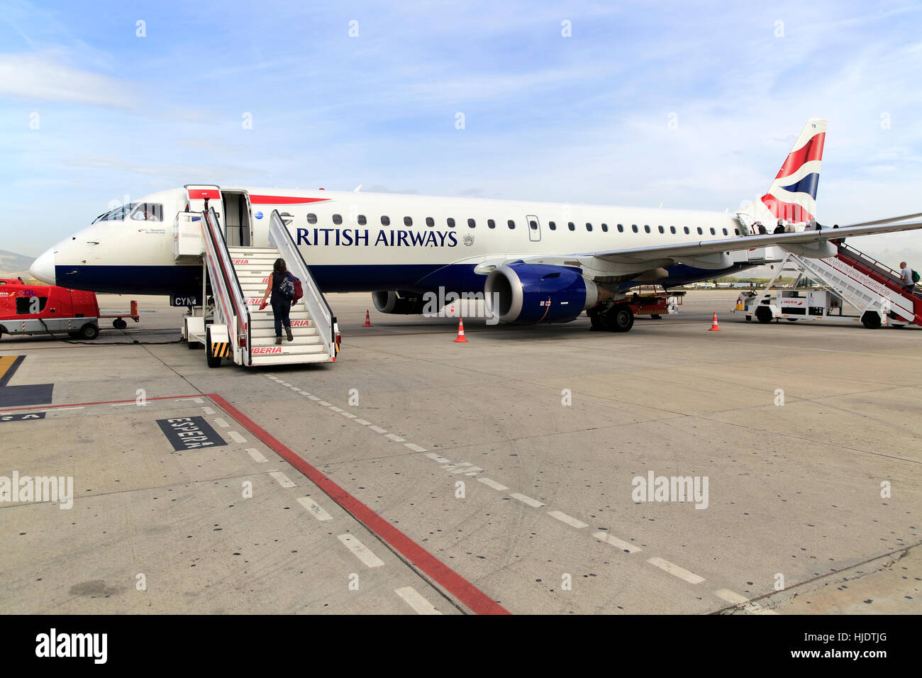 Passengers boarding British Airways CityFlyer service, Federico Garcia Lorca airport, Granada, Spain Stock Photo