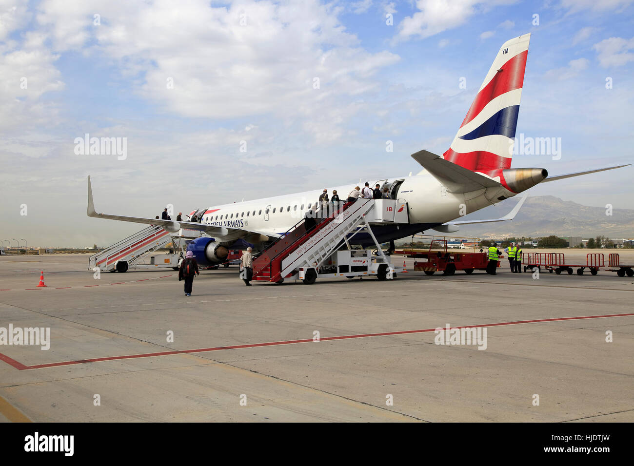 Passengers boarding British Airways CityFlyer service, Federico Garcia Lorca airport, Granada, Spain Stock Photo