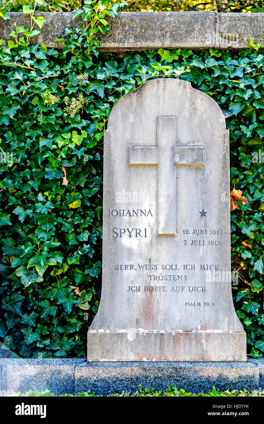 Grave of Johanna Spyri, creator of Heidi, at the Sihlfeld Cemetery in Zurich; Grab der Familie Spyri Friedhof Sihlfeld Zürich Stock Photo