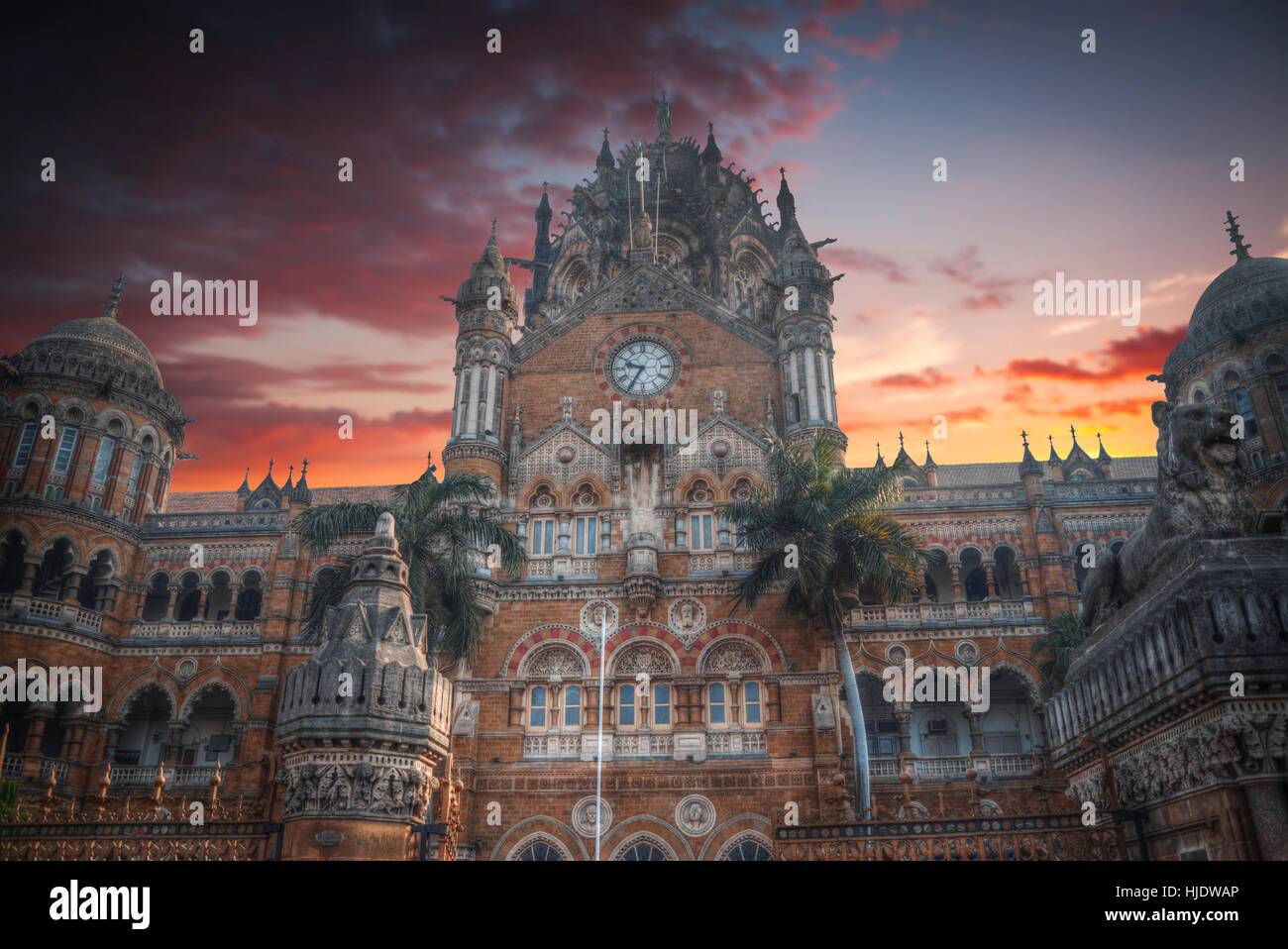Chhatrapati Shivaji, the former Victoria Terminus - a historical railway station in the Indian city of Mumbai, one of the busiest in India. Stock Photo