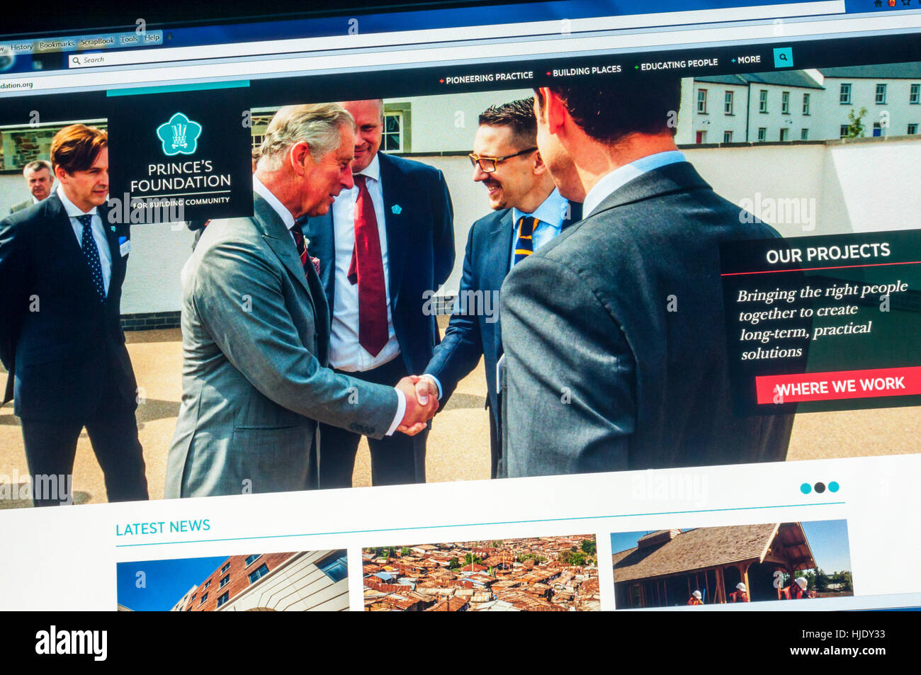 The web site home page of the Prince's Foundation for Building Community. Supporting the Prince of Wales views on urban planning and development. Stock Photo
