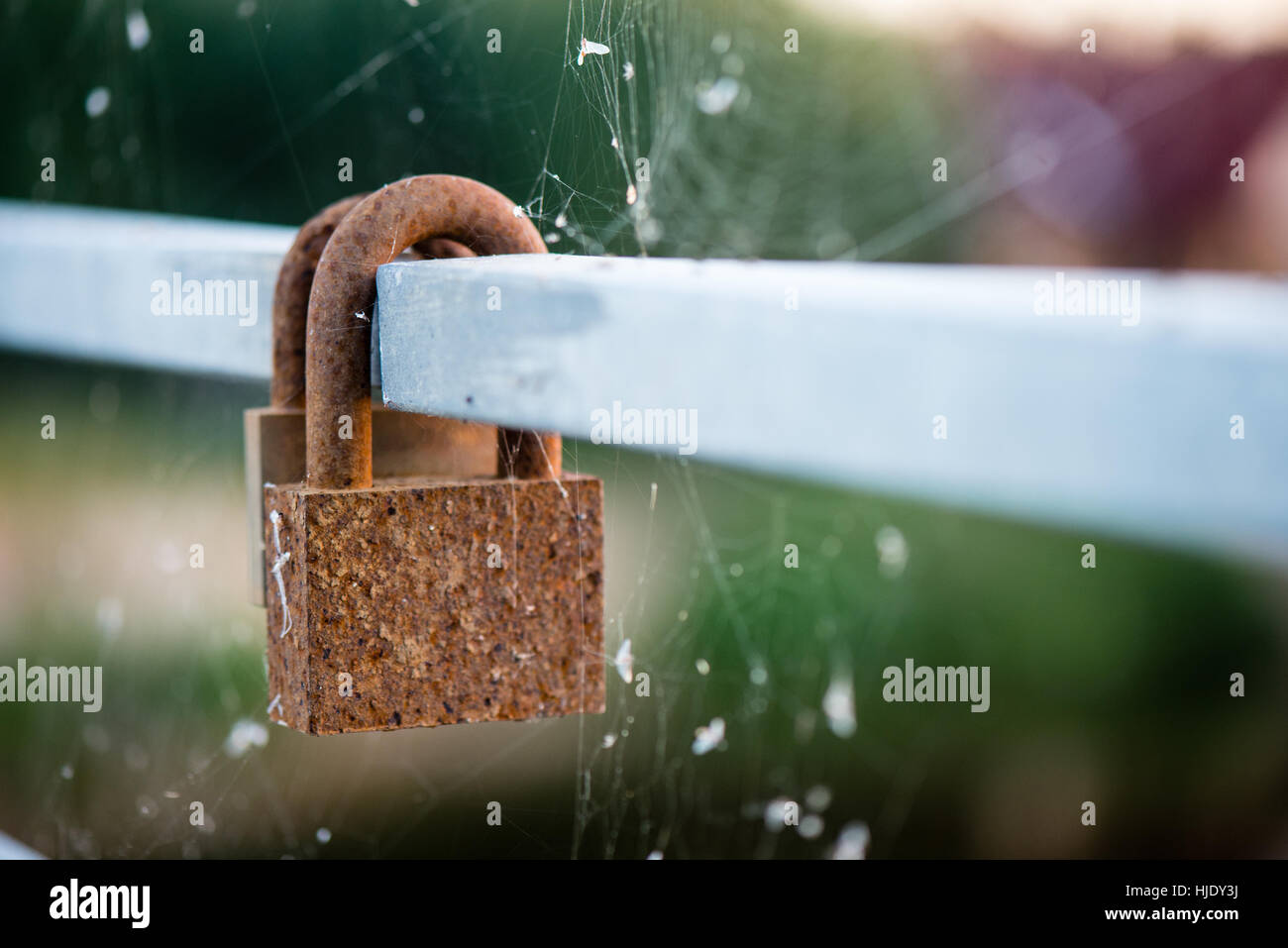 rusty metal locks on the bridge with blur background Stock Photo - Alamy