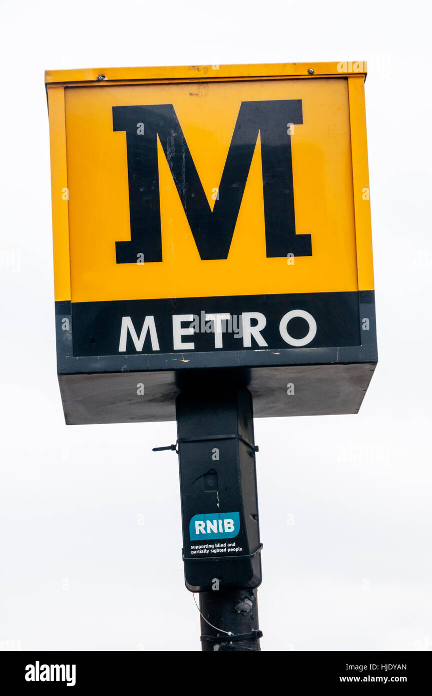 A sign for the Tyne and Wear Metro urban transit system in Newcastle Upon Tyne, England, UK. Stock Photo