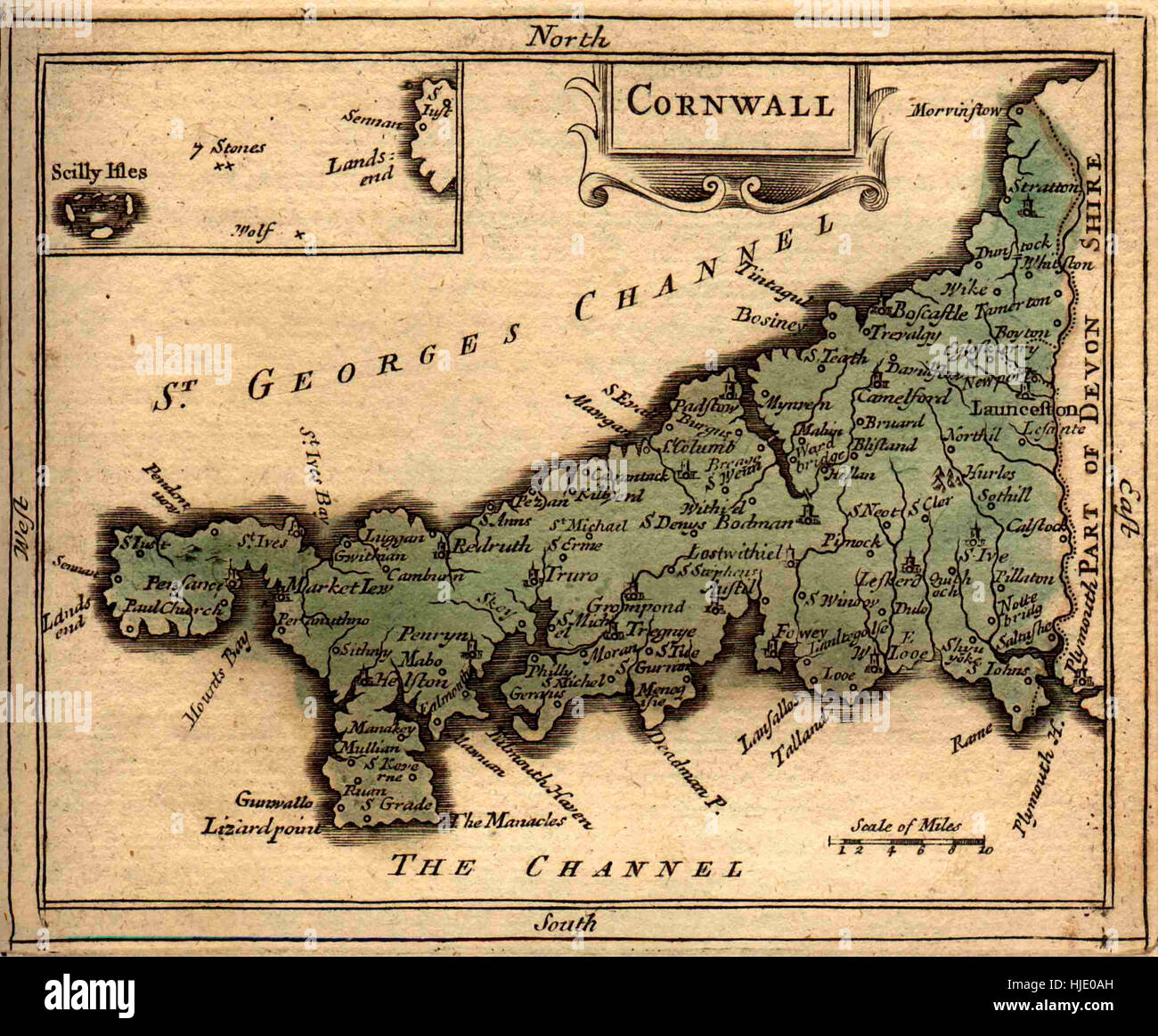 Map Of Cornwall 1850 Stock Photo