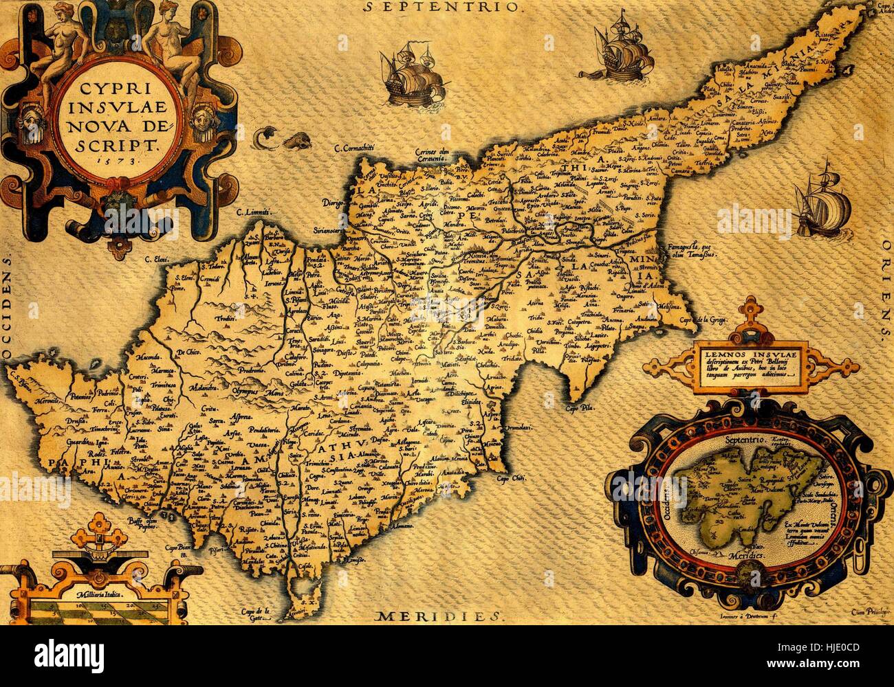 Old Map Of Cyprus Map Of Cyprus 1600 Stock Photo - Alamy