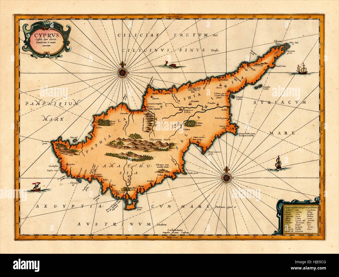 Map Of Cyprus 1653 Stock Photo