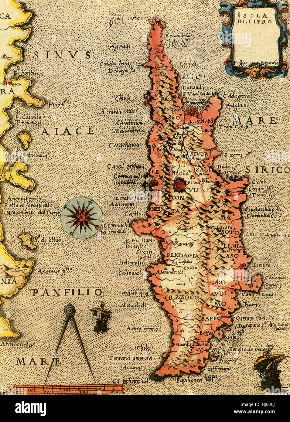 Map Of Cyprus 1713 Stock Photo