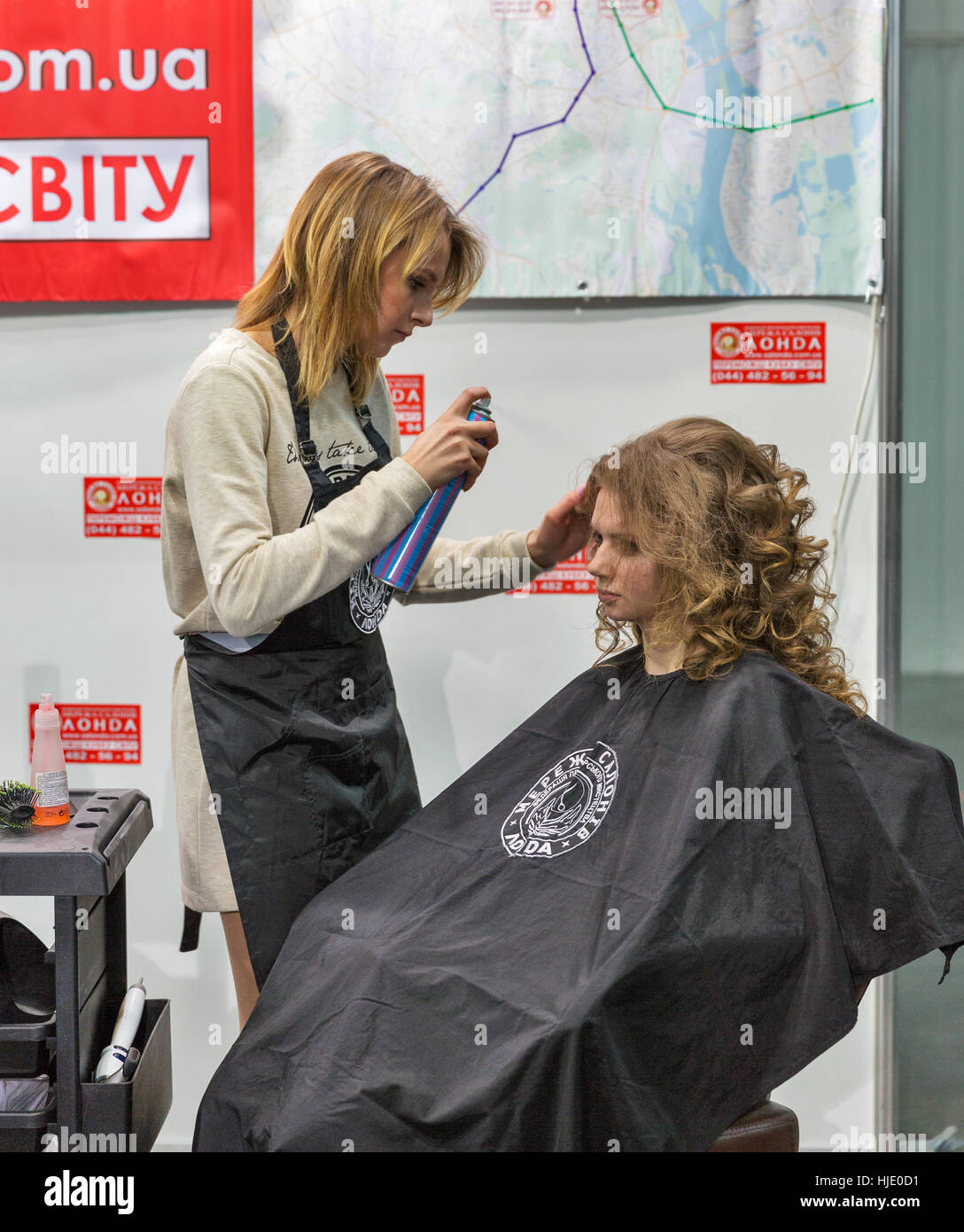 KIEV, UKRAINE FEBRUARY 04, 2016 Londa hairdresser works at Kyiv