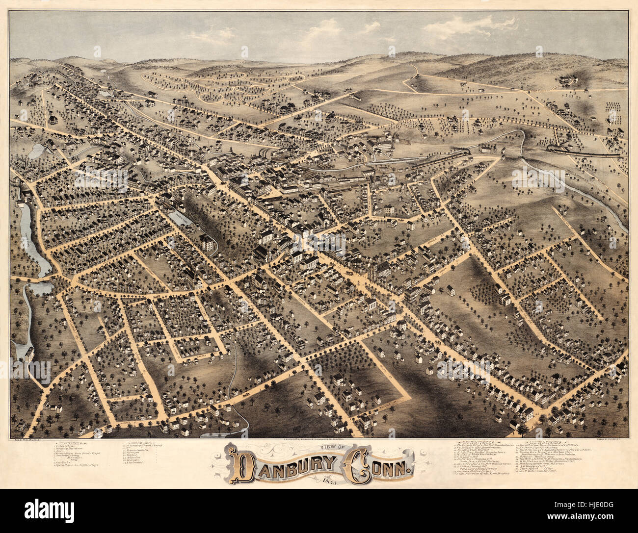 Map Of Danbury 1875 Stock Photo - Alamy