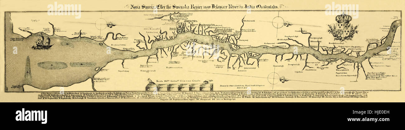 Delaware map hi res stock photography - Map Of Delaware River 1655 HJE0EH