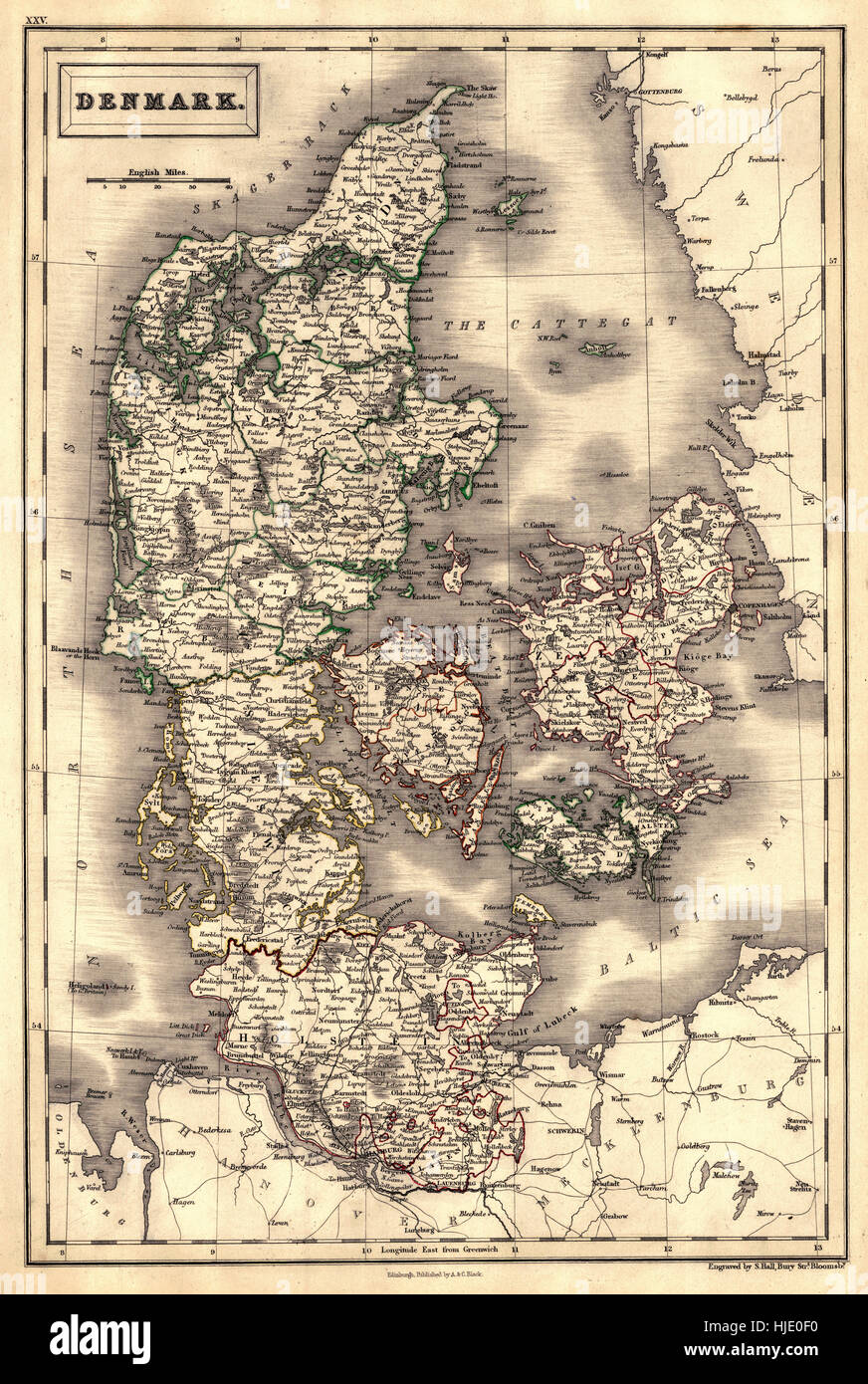 Map Of Denmark 1819 Stock Photo Alamy