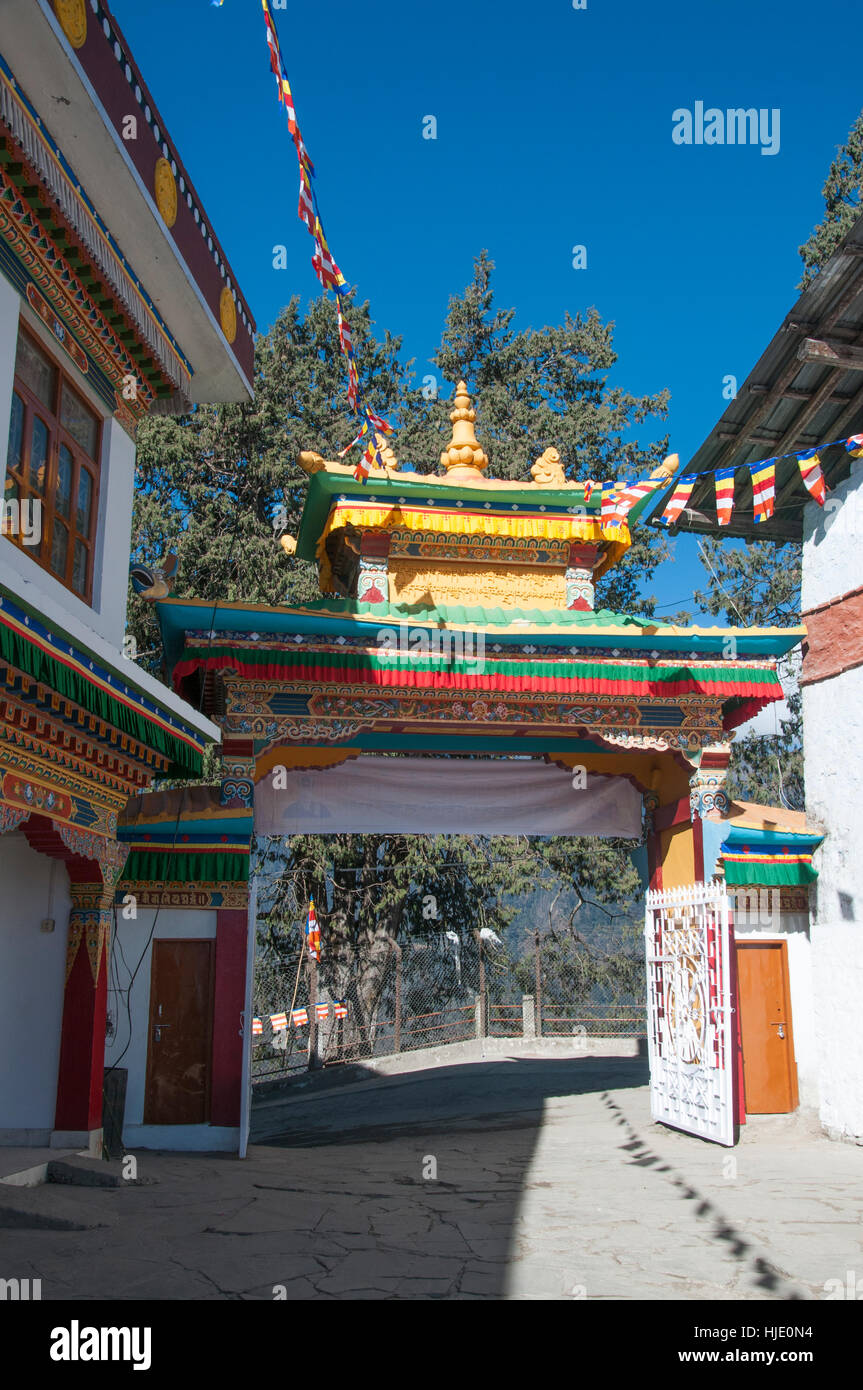 Archway of the 300-year-old Tawang Gompa or Buddhist monastery at Tawang, Arunachal Pradesh, northeast India Stock Photo