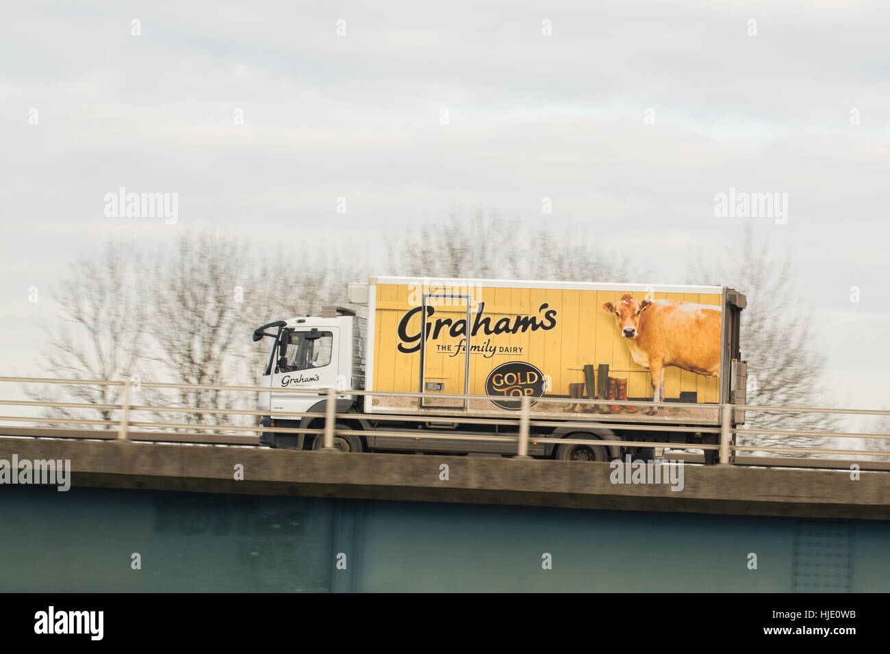 Graham's dairy delivery lorry with Gold Top advertising Scotland, UK