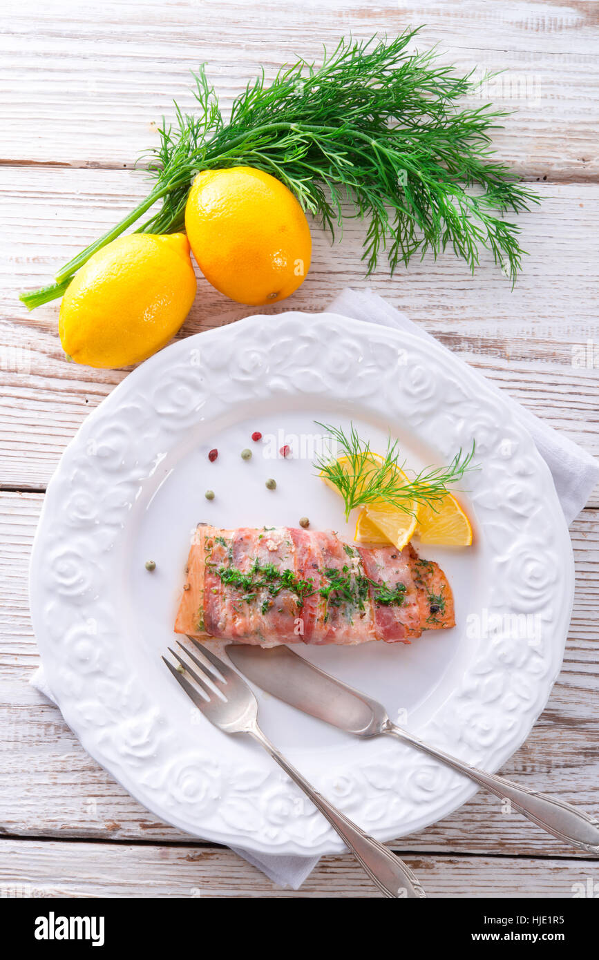 salmon in the bacon coat Stock Photo Alamy
